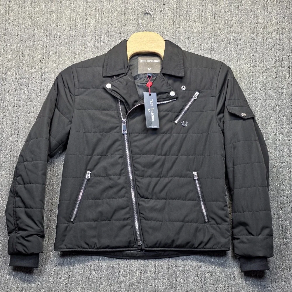 NWT True Religion Quilted Moto Jacket Men's Large Black Biker Puffer‎ $349 Rare